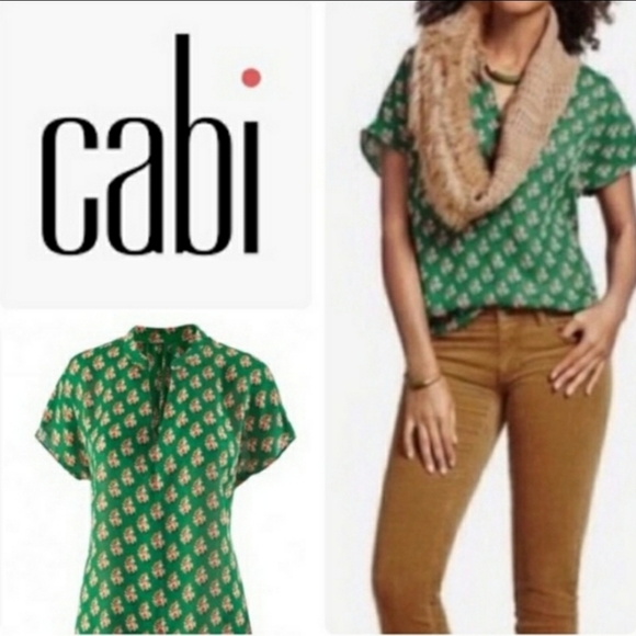 CAbi Tops - CAbi 3252 Stevie Green Floral Pop Over Blouse